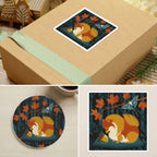 Pomeranian Retro Autumn stocking stuffer gift set: round cork-back coaster and two 3x3 vinyl stickers