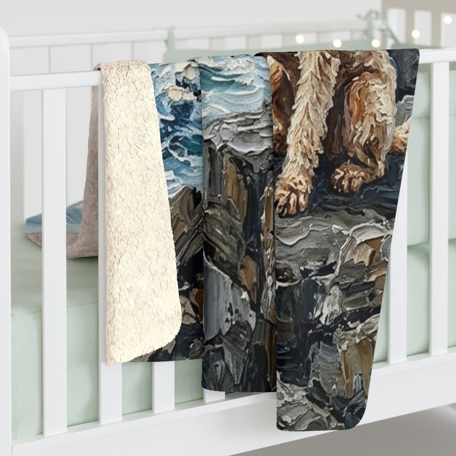 Poodle Acrylic sherpa blanket by Tritan, on bed