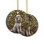 Poodle Christmas Storybook ceramic ornament by Tritan, front and back