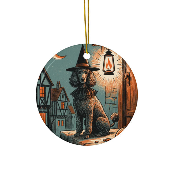 Poodle Halloween Poster Ceramic Tree Ornament, Vintage Dog Poster Art, Poodle Lover Gift