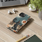 Poodle Halloween tough phone case by Tritan, on a desk