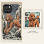 Poodle Japanese Print phone and sticker gift set: dual-layer iPhone 15 Pro tough case and 3x3 vinyl sticker