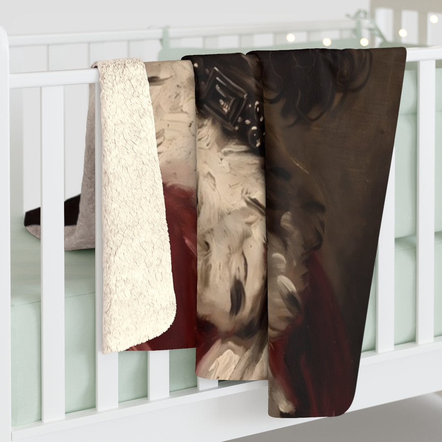 Poodle Kings & Queens sherpa blanket by Tritan, on bed