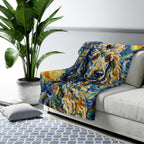 Poodle Post-Impressionist sherpa blanket by Tritan, on sofa
