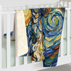 Poodle Post-Impressionist sherpa blanket by Tritan, on bed