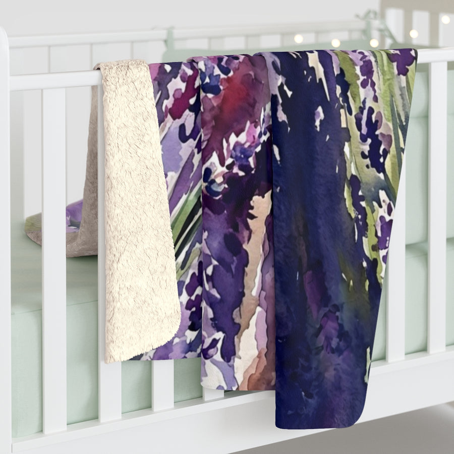 Poodle Watercolor sherpa blanket by Tritan, on bed