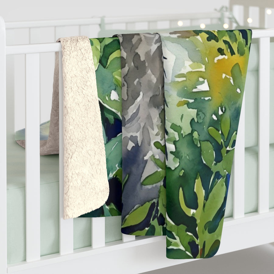Poodle Watercolor sherpa blanket by Tritan, on bed