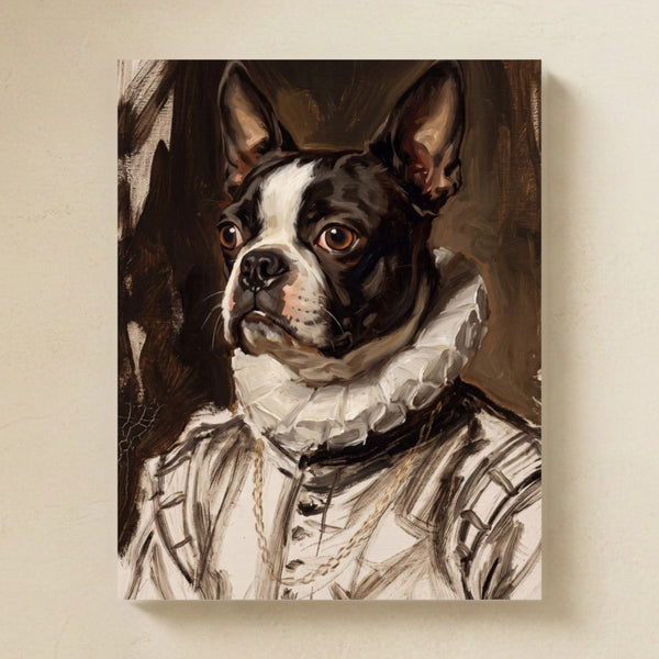 Boston Terrier Royal Portrait Matte Art Poster Print, Regal Dog Painting, Boston Terrier Lover Gift