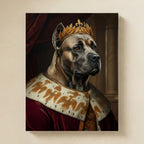 Cane Corso Kings & Queens Royal Portrait Matte Poster, Regal Dog Art Print, Cane Corso Lover Gift, Wall Art mounted flat on a warm limestone gallery wall, matte paper art print photographed straight on