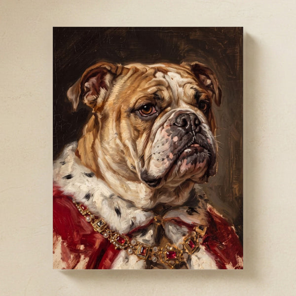 English Bulldog Kings & Queens matte poster print by Tritan, angled view