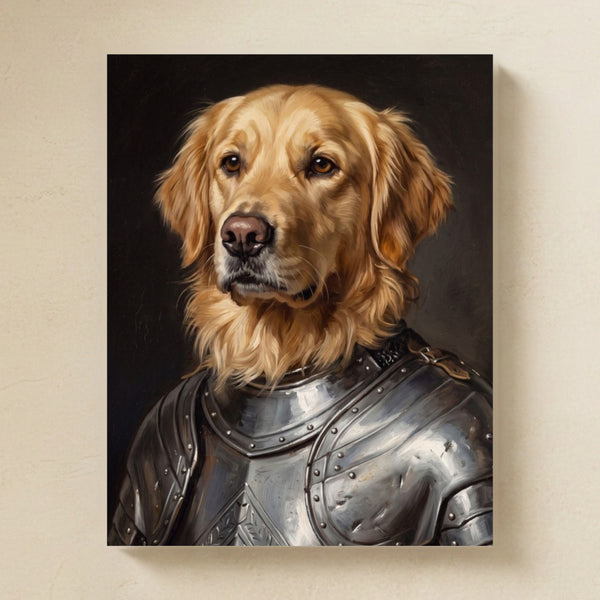 Golden Retriever Medieval Knight Portrait Matte Art Poster Print, Regal Dog Painting, Golden Retriever Lover Gift