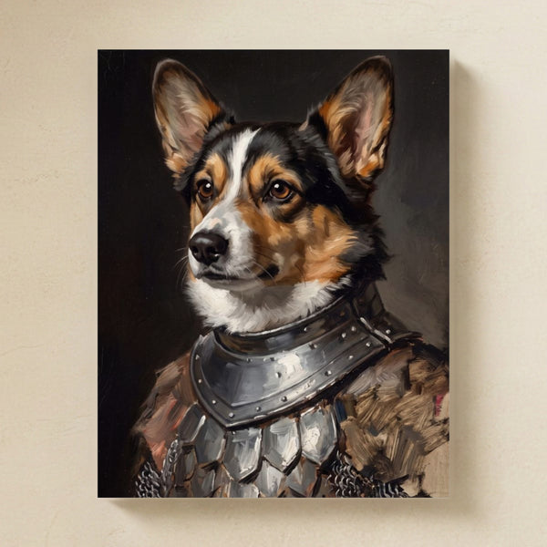 Corgi Medieval Knight Portrait Matte Art Poster Print, Regal Dog Painting, Corgi Lover Gift