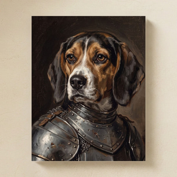 Beagle Medieval Knight Portrait Matte Art Poster Print, Regal Dog Painting, Beagle Lover Gift