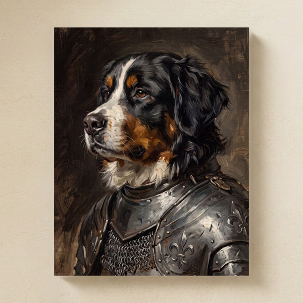 Bernese Mountain Dog Medieval Knight Portrait Matte Art Poster Print, Regal Dog Painting, Bernese Mountain Dog Lover Gift