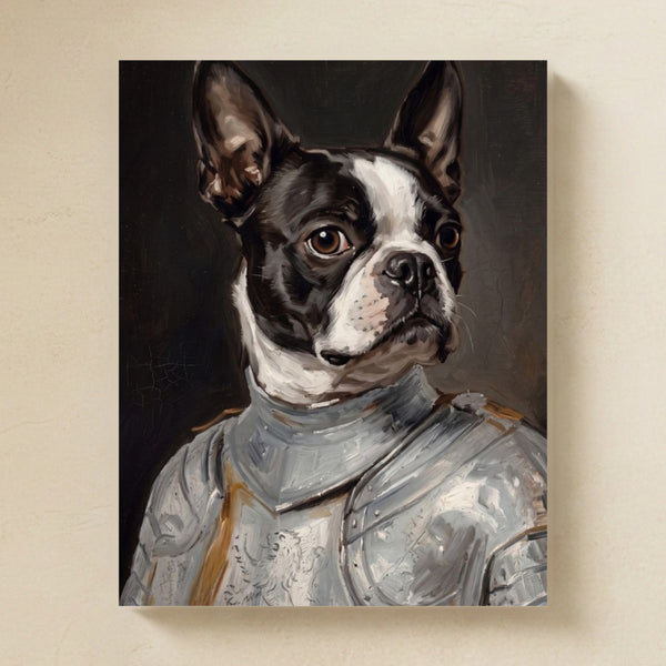 Boston Terrier Medieval Knight Portrait Matte Art Poster Print, Regal Dog Painting, Boston Terrier Lover Gift
