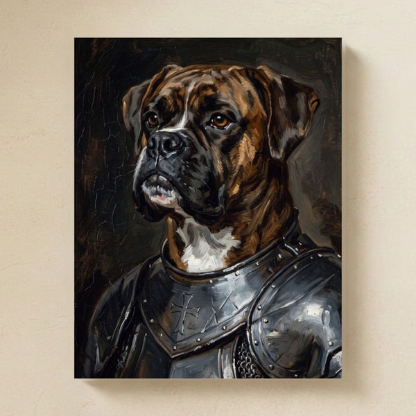Boxer Medieval Knight Portrait Matte Art Poster Print, Regal Dog Painting, Boxer Lover Gift