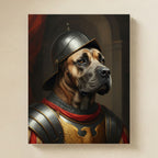 Cane Corso Medieval Knight Portrait Matte Poster, Regal Dog Art Print, Cane Corso Lover Gift, Wall Art mounted flat on a warm limestone gallery wall, matte paper art print photographed straight on