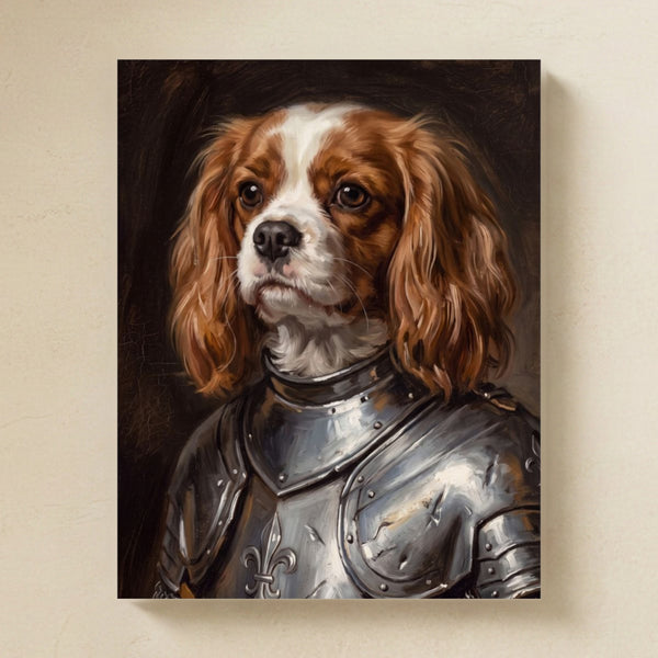 Cavalier King Charles Spaniel Medieval Knight Portrait Matte Art Poster Print, Regal Dog Painting, Cavalier King Charles Spaniel Lover Gift