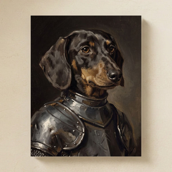 Dachshund Medieval Knight Portrait Matte Art Poster Print, Regal Dog Painting, Dachshund Lover Gift