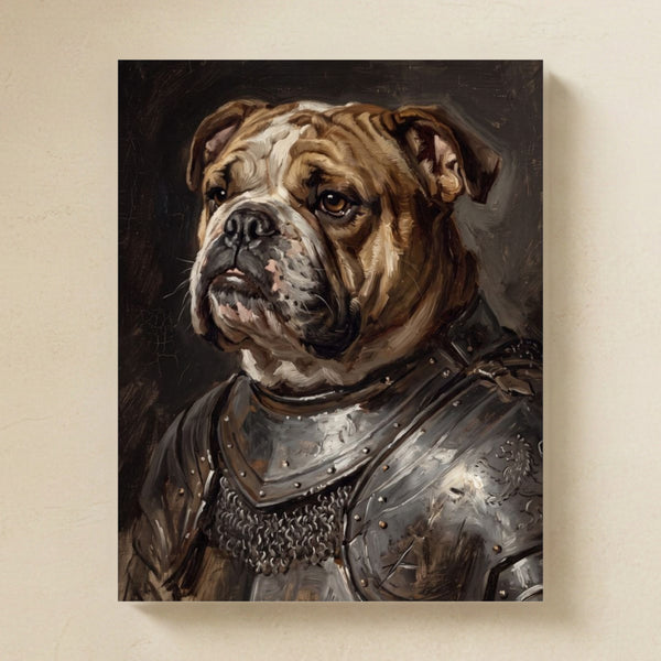 English Bulldog Medieval Knight Portrait Matte Art Poster Print, Regal Dog Painting, English Bulldog Lover Gift