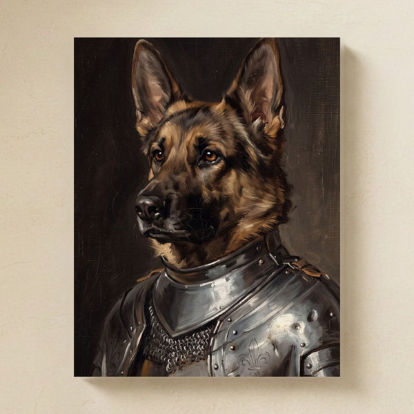 German Shepherd Medieval Knight Portrait Matte Art Poster Print, Regal Dog Painting, German Shepherd Lover Gift