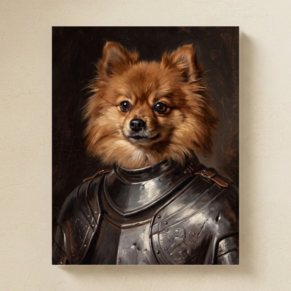 Pomeranian Medieval Knight Portrait Matte Art Poster Print, Regal Dog Painting, Pomeranian Lover Gift