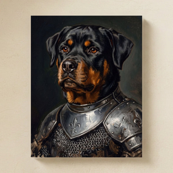 Rottweiler Medieval Knight Portrait Matte Art Poster Print, Regal Dog Painting, Rottweiler Lover Gift