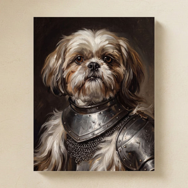 Shih Tzu Medieval Knight Portrait Matte Art Poster Print, Regal Dog Painting, Shih Tzu Lover Gift