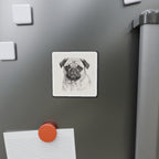 Pug Graphite die-cut magnet by Tritan, on the fridge