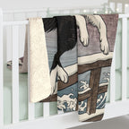 Border Collie sherpa blanket by Tritan, on bed
