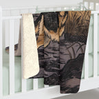 German Shepherd sherpa blanket by Tritan, on bed