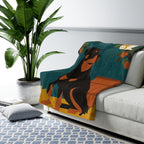 Rottweiler sherpa blanket by Tritan, on sofa