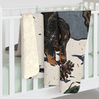 Dachshund sherpa blanket by Tritan, on bed
