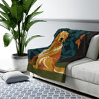 Golden Retriever sherpa blanket by Tritan, on sofa