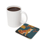 Shiba Inu Drink Coaster by Tritan, square coaster in use under a mug