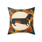 Dachshund Throw Pillow Cushion by Tritan, angled detail view