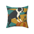 Boston Terrier Throw Pillow Cushion by Tritan, angled detail view