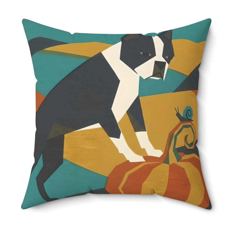 Boston Terrier Throw Pillow Cushion by Tritan, size and detail view