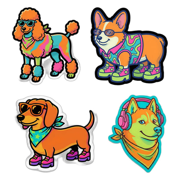 Retro Y2K Holographic Sticker Sheet, 4 Retro 90s Dog Stickers | Tritan