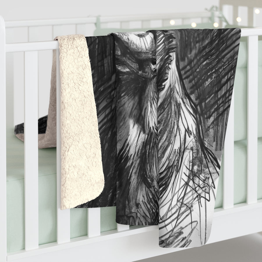 Rottweiler Charcoal sherpa blanket by Tritan, on bed