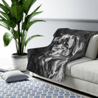 Rottweiler Charcoal sherpa blanket by Tritan, on sofa