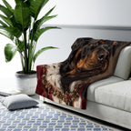 Rottweiler Kings & Queens sherpa blanket by Tritan, on sofa