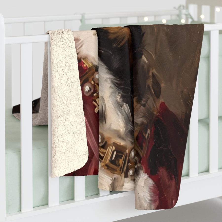 Rottweiler Kings & Queens sherpa blanket by Tritan, on bed