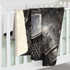 Rottweiler Medieval Knight sherpa blanket by Tritan, on bed