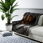 Rottweiler Medieval Knight sherpa blanket by Tritan, on sofa