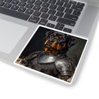 Rottweiler Medieval Knight vinyl sticker by Tritan, on a laptop