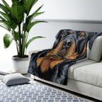 Rottweiler Oil Portrait sherpa blanket by Tritan, on sofa
