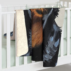 Rottweiler Oil Portrait sherpa blanket by Tritan, on bed