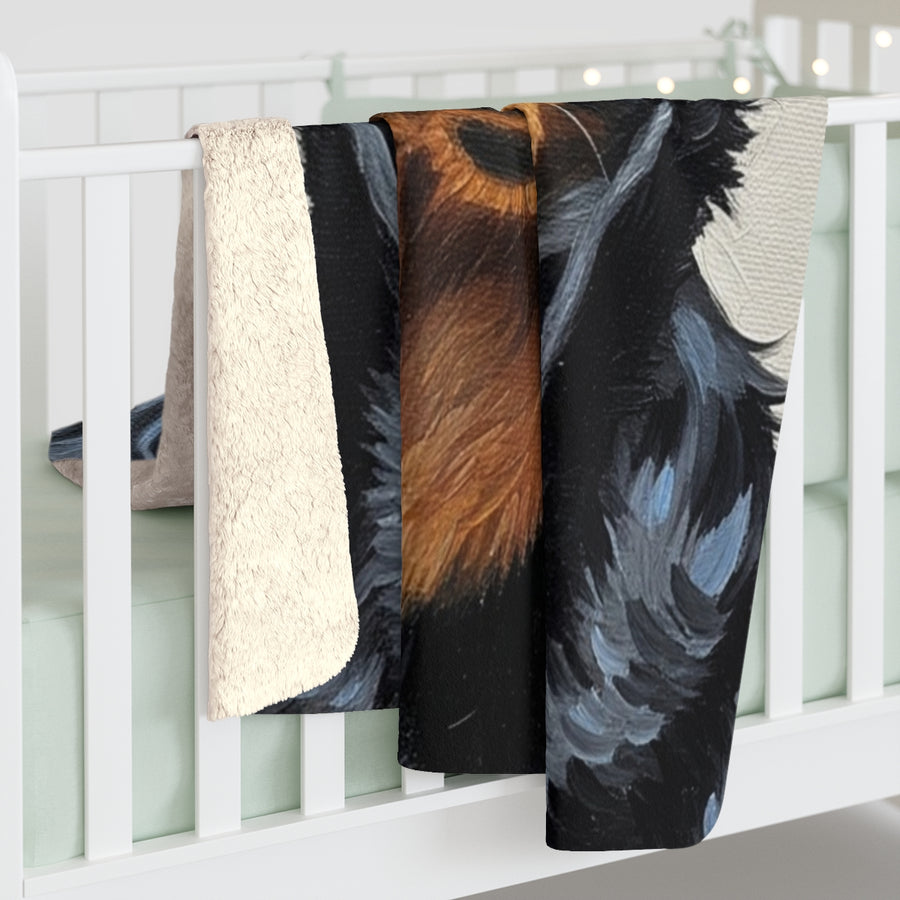 Rottweiler Oil Portrait sherpa blanket by Tritan, on bed