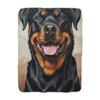 Rottweiler Oil Portrait sherpa blanket by Tritan, front